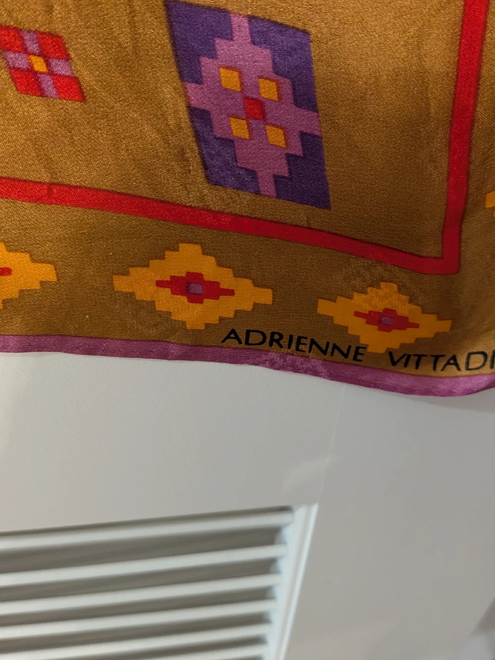 Vintage 1980 -Inspired Floral Silk Scarf in Mustard and Purple 30